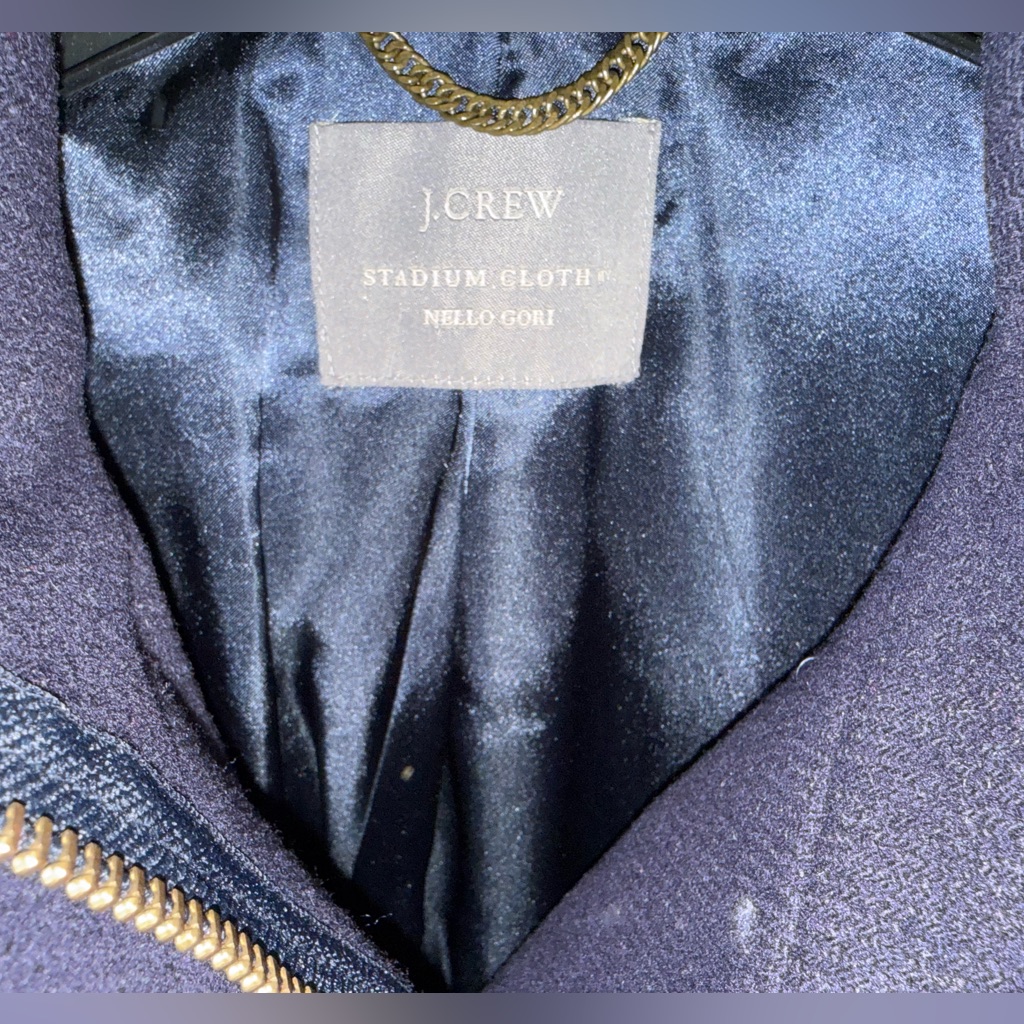 J.Crew Navy Stadium Cloth Jacket With Gold Zip Detail - Ladies Petite 10